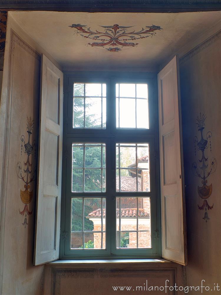 Sandigliano (Biella, Italy) - Window with view on the village in the La Rocchetta Castle